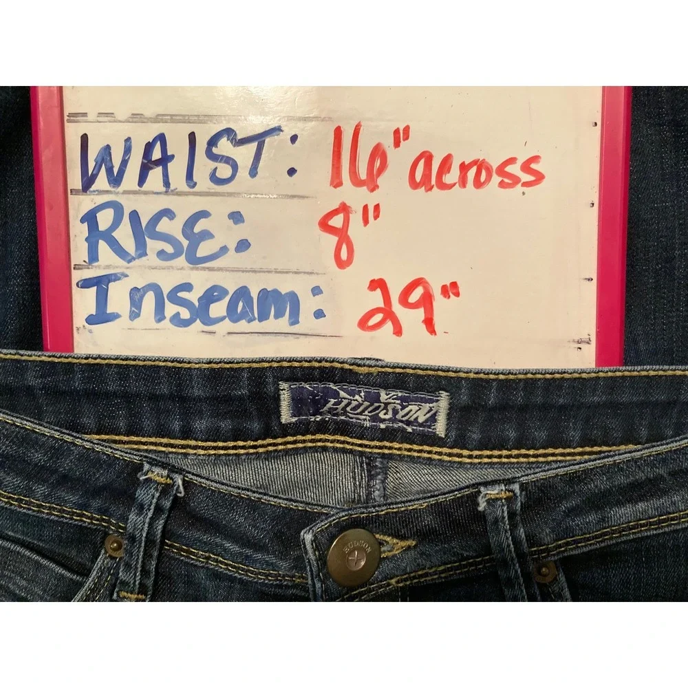 Hudson Beth Straight Jeans Womens 29 Blue Stretch Denim Flap Pockets Stretch Y2K - Picture 11 of 13